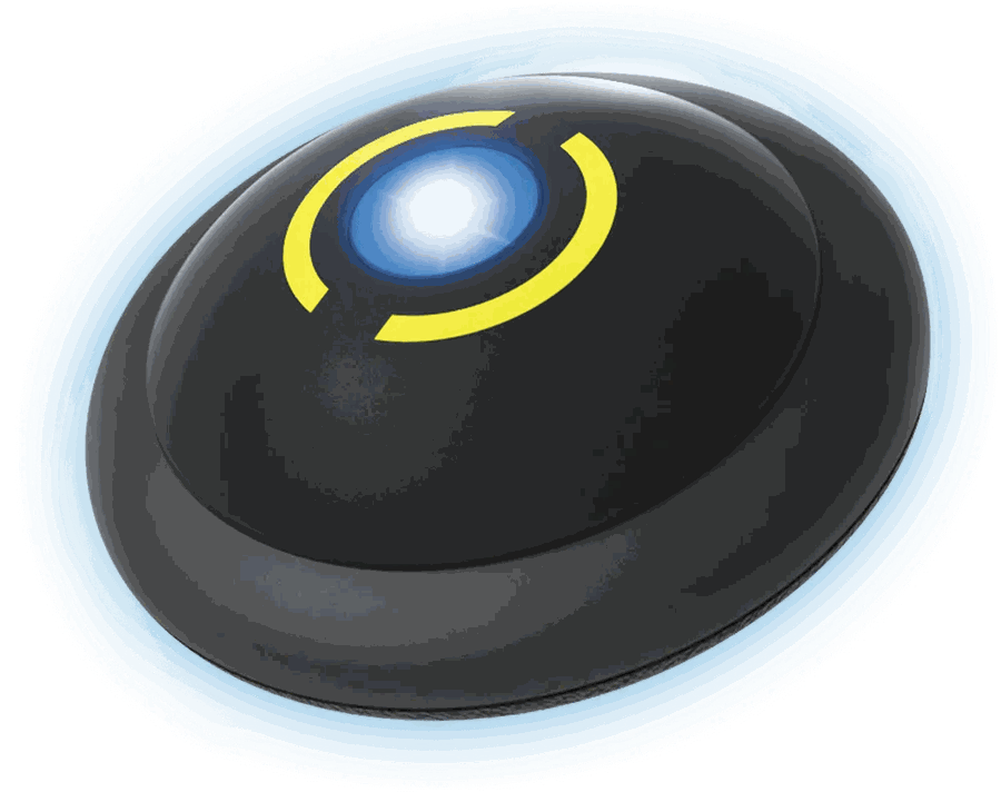 El Brook Pocket Auto Catch Light, una pequeña cúpula negra con un aro amarillo y el centro iluminado